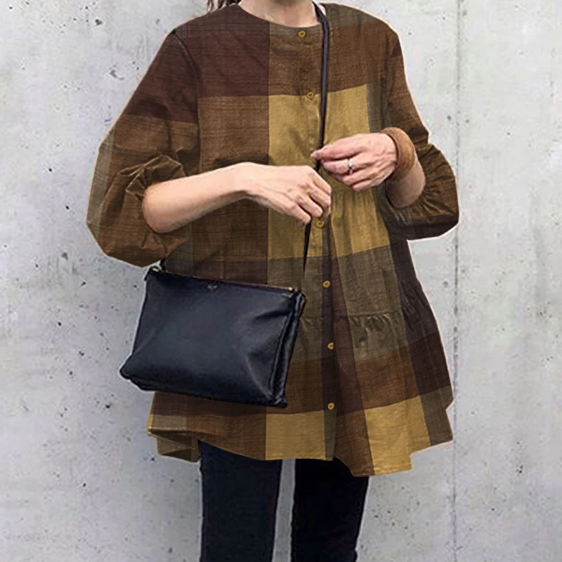 ZANZEA Women Vintage Plaid Printed Blouse Shirts 2022 Autumn Puff Sleeve Ruffle Tops Retro Casual A-line Loose Oversized Blusas
ZANZEA Women Vintage Plaid Printed Blouse Shirts 2022 Autumn Puff Sleeve Ruffle Tops Retro Casual A-line Loose Oversized Blusas
