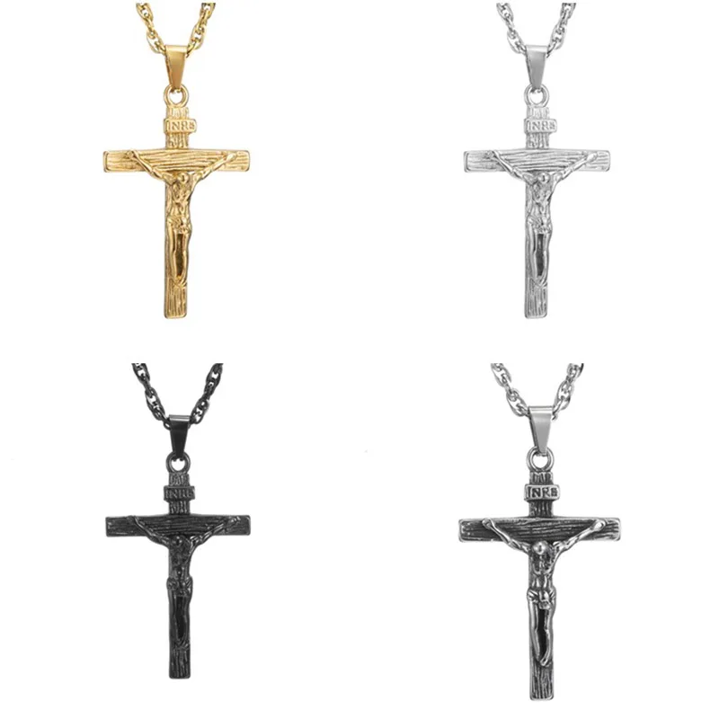 

INRI Jesus Pendant Necklace Stainless Steel for Men Crucifix Jesus Piece Vintage Cross Necklace Christian Jewelry Gifts
