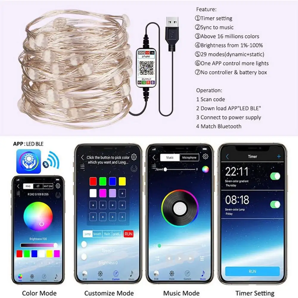 Christmas Decorative Lights Bluetooth Mobile Phone App Control USB Powered Copper Lamp Christmas Day Decorative Light
Christmas Decorative Lights Bluetooth Mobile Phone App Control USB Powered Copper Lamp Christmas Day Decorative Light