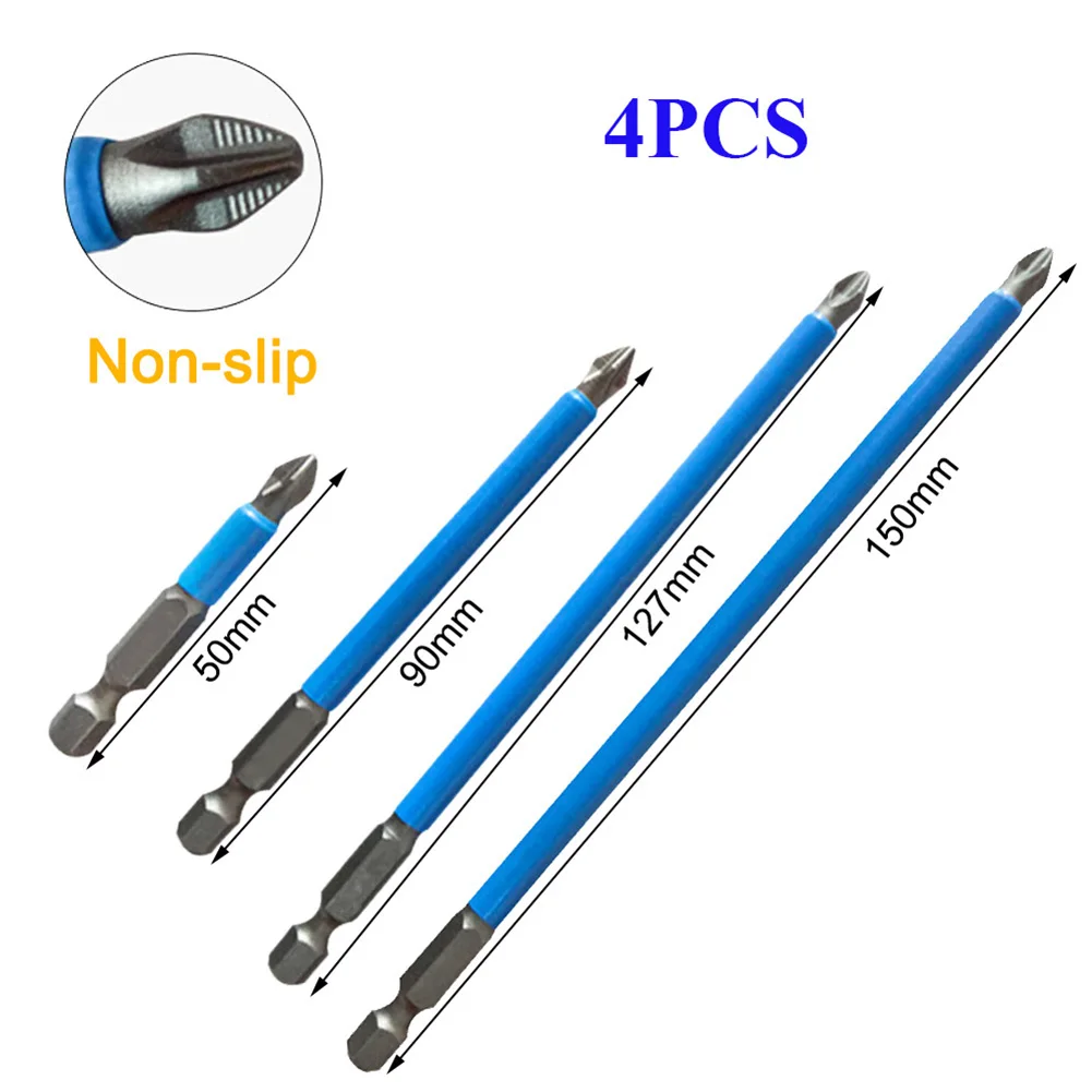 

4pcs Non-Slip 1/4" Hex Shank Magnetic PH2 Long Electric Screwdriver Bits S2 Steel Hex Shank 100mm F1 FC Long Electric Hand Tool