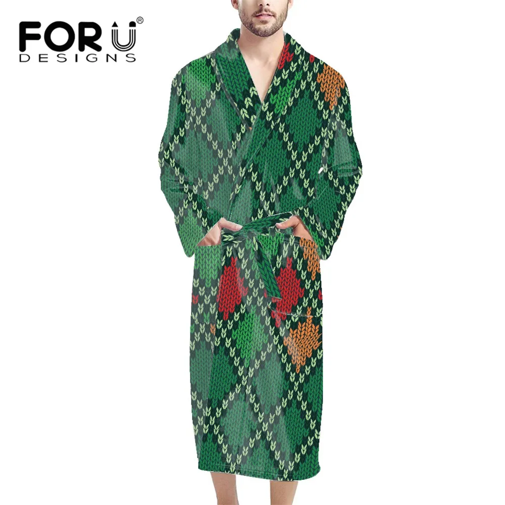 

FORUDESIGNS Green Animal Snakeskin Pattern Kimono Cotton Terry Cloth Bathrobe Shawl Collar Spa Robe For Mens Formal Large Size