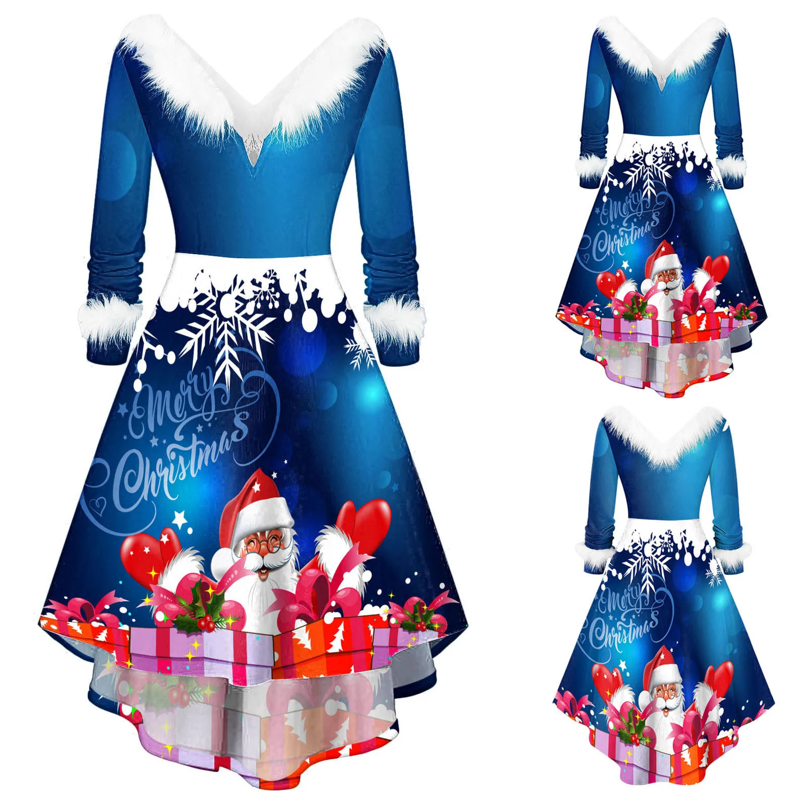 Women Christmas Sweatershirts Long Sleeve Santa Claus Printed Faux-Plush V Neck Oversized Asymmetrical Party Dress
Women Christmas Sweatershirts Long Sleeve Santa Claus Printed Faux-Plush V Neck Oversized Asymmetrical Party Dress