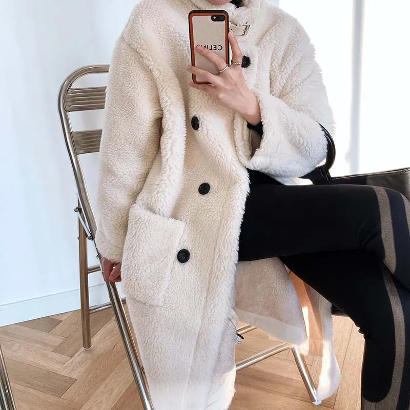 Winter Long Loose Imitation Lamb's Wool Coat Women Lapel Stand-Up Collar Double Breasted Thick Warm Fashion Over The Knee Coat
Winter Long Loose Imitation Lamb's Wool Coat Women Lapel Stand-Up Collar Double Breasted Thick Warm Fashion Over The Knee Coat