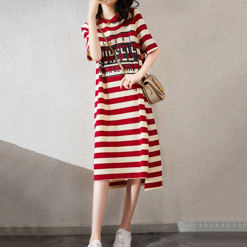 Pure Cotton Summer Loose And Thin Striped Printed T-Shirt Dress Women'S Student Korean Mid-Length Fairy Skirt
Pure Cotton Summer Loose And Thin Striped Printed T-Shirt Dress Women'S Student Korean Mid-Length Fairy Skirt