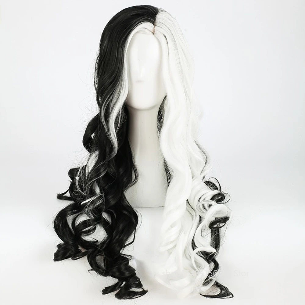 CRUELLA Deville De Vil Cosplay Wigs Long Curly Half White Half Black Heat Resistant Synthetic Hair Wig + Wig Cap Halloween Props
CRUELLA Deville De Vil Cosplay Wigs Long Curly Half White Half Black Heat Resistant Synthetic Hair Wig + Wig Cap Halloween Props