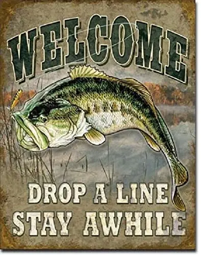 Bass Fishing Welcome Drop a Line Stay Awhile Lake Cabin Rustic Decor 12x16 INCH Metal Tin Sign Plaque Poster
Bass Fishing Welcome Drop a Line Stay Awhile Lake Cabin Rustic Decor 12x16 INCH Metal Tin Sign Plaque Poster
