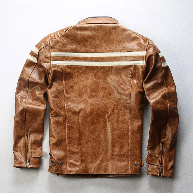 Factory 2020 New Men Vintage Brown Genuine Motorcycle leather jacket Fashion Stripe Stitching Cowhide Riding Biker Jacket
Factory 2020 New Men Vintage Brown Genuine Motorcycle leather jacket Fashion Stripe Stitching Cowhide Riding Biker Jacket