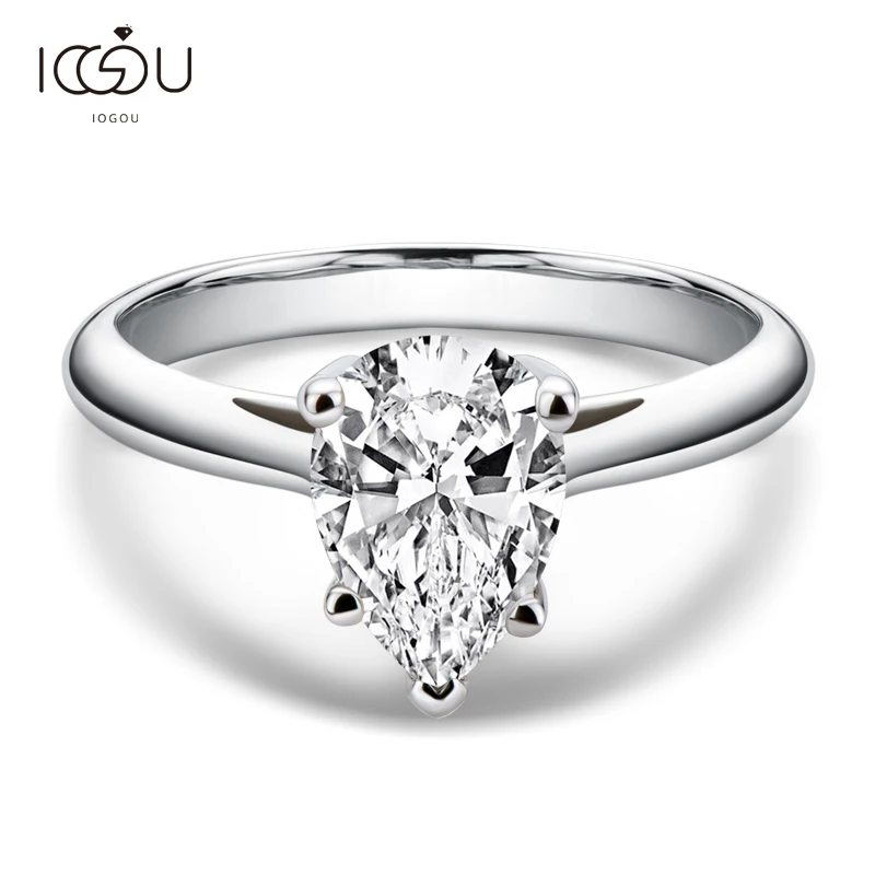 

IOGOU Classic Real 2 Carats D Color Moissanite Diamond Wedding Rings for Women 100% 925 Sterling Silver Water Drop Bridal Ring