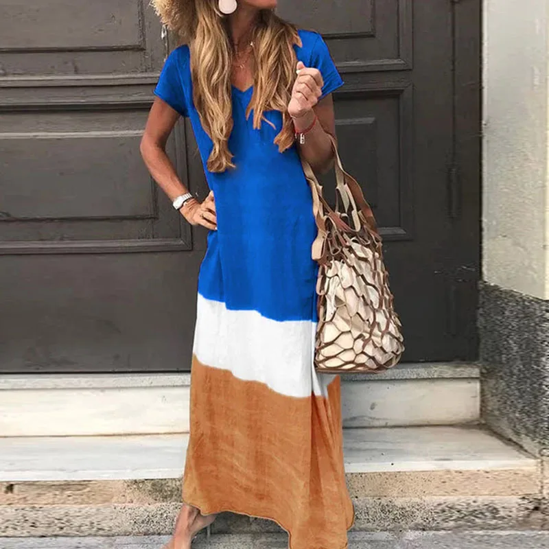 Casual Short Sleeve Long Dress Women V Neck Loose Dresses Summer Ladies Patchwork Beach Dresses Vestidos Plus Size
Casual Short Sleeve Long Dress Women V Neck Loose Dresses Summer Ladies Patchwork Beach Dresses Vestidos Plus Size