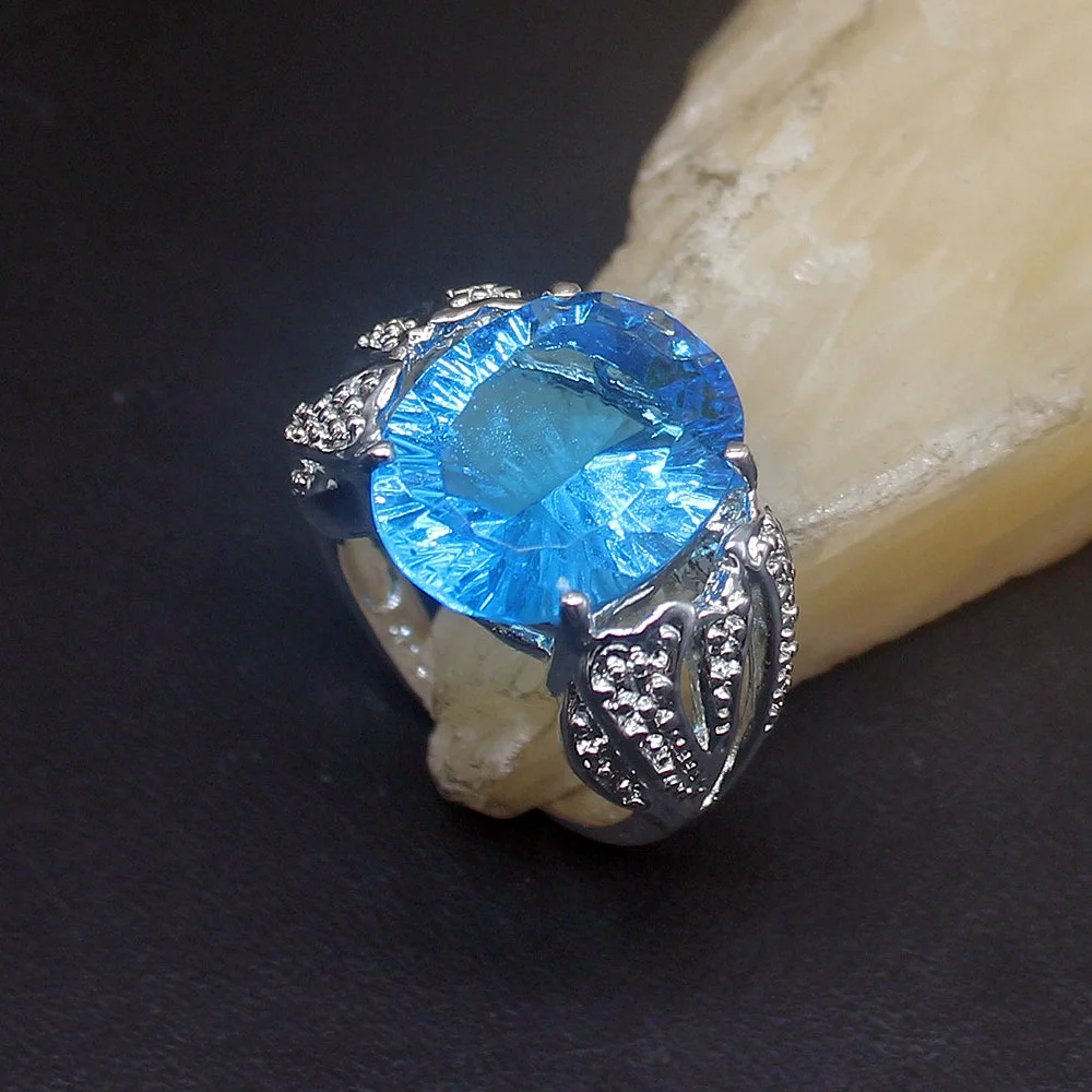 

Ювелирные изделия Gemstonefactory, большая акция, уникальные блестящие кольца из серебра 925 пробы овальной формы с голубым топазом, подарки для жен...