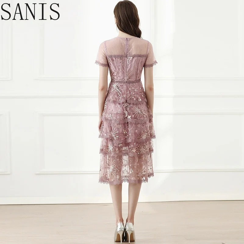 Sanis Fashion Designer dress Summer Women's Dress Short Sleeve Mesh Sequins Slim Elegant Dresses
Sanis Fashion Designer dress Summer Women's Dress Short Sleeve Mesh Sequins Slim Elegant Dresses