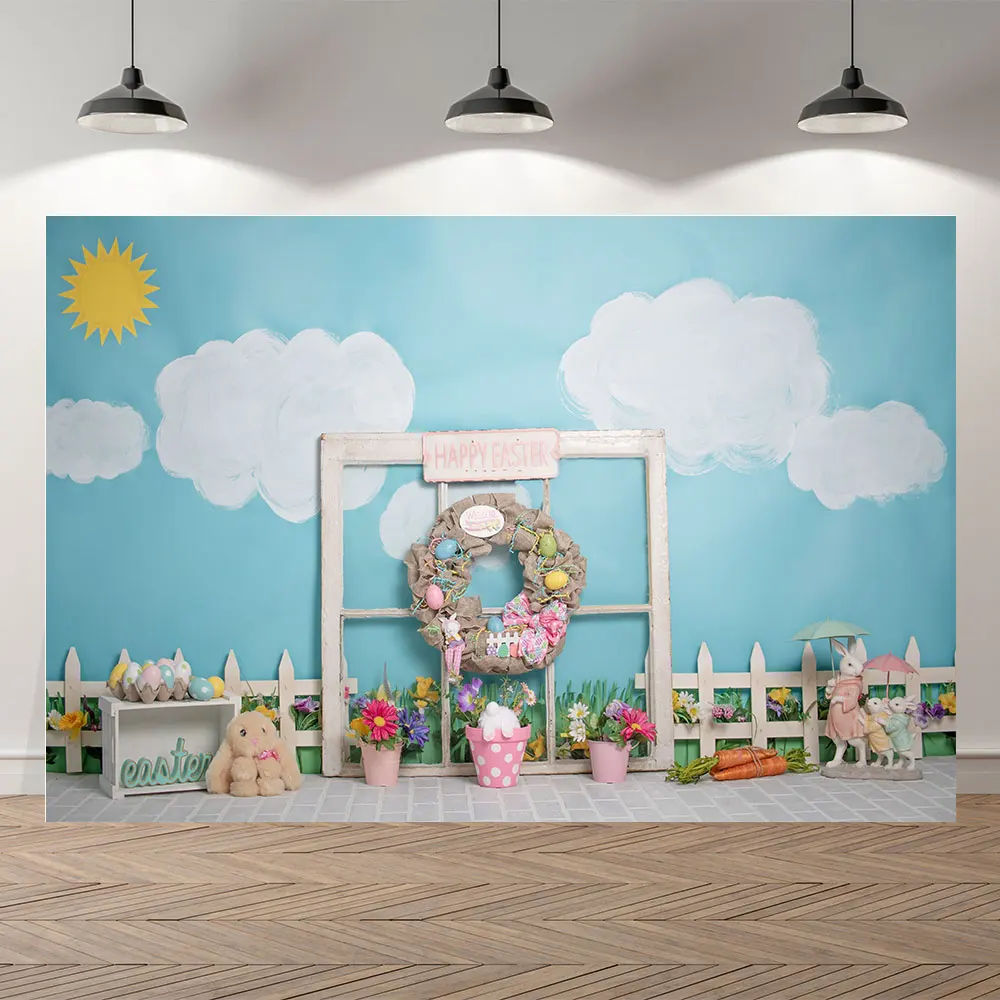 Thin Vinyl Easter Rabbit Cloud Flowers Eggs Children Photo Spring Backdrops Printed professional Photographic Studio Background
Thin Vinyl Easter Rabbit Cloud Flowers Eggs Children Photo Spring Backdrops Printed professional Photographic Studio Background