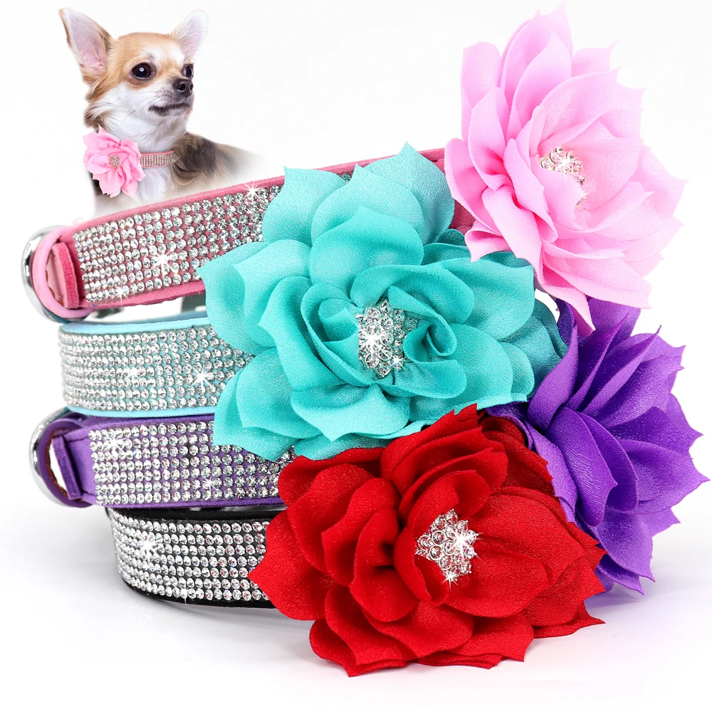 Bling Rhinestone Dog Collar With Flower Accessory Soft Suede Leather Cat Puppy Collars Necklace For Small Medium Dogs Cats
Bling Rhinestone Dog Collar With Flower Accessory Soft Suede Leather Cat Puppy Collars Necklace For Small Medium Dogs Cats