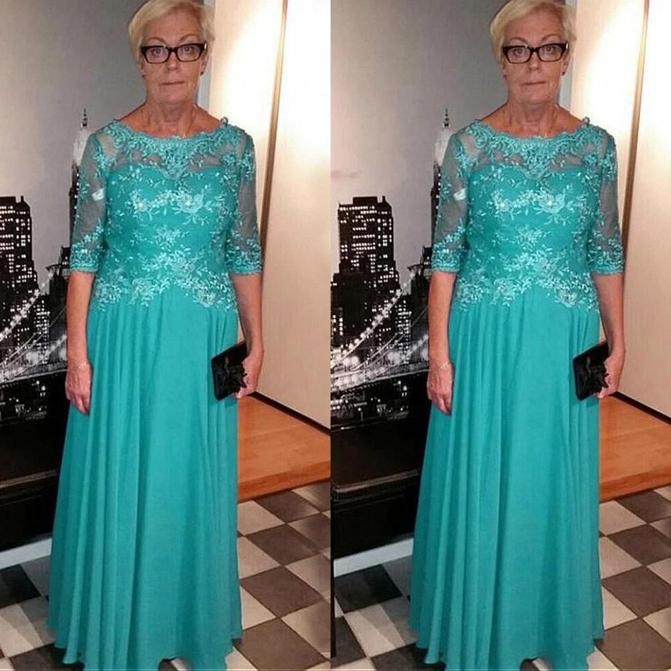 Floor Length Long Mother of the Bride Dress Turquoise Lace Chiffon Half Sleeve Plus Size Evening Wear Prom Wedding Party Gowns
Floor Length Long Mother of the Bride Dress Turquoise Lace Chiffon Half Sleeve Plus Size Evening Wear Prom Wedding Party Gowns