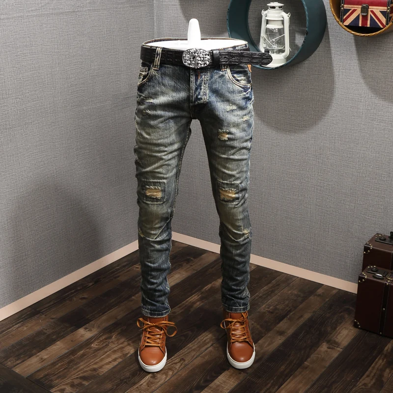 Italian Style Fashion Men Jeans High Quality Slim Fit Retro Ripped Jeans Men Elastic Cotton Vintage Designer Jeans Hip Hop Pants
Italian Style Fashion Men Jeans High Quality Slim Fit Retro Ripped Jeans Men Elastic Cotton Vintage Designer Jeans Hip Hop Pants
