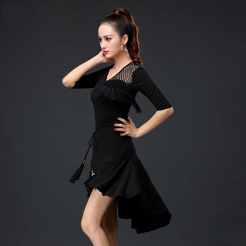 HOT Black Lace Mesh Latin Dance Dress Mid-sleeve Latin Dance Tassel Dress For Women Female Ballroom Tango Cha Cha Rumba Costumes
HOT Black Lace Mesh Latin Dance Dress Mid-sleeve Latin Dance Tassel Dress For Women Female Ballroom Tango Cha Cha Rumba Costumes