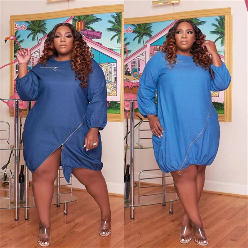 2022 Plus Size Dresses Fall Clothes O-Neck Long Sleeve Mini Dress Ladies Streetwear Casual Zipper Short Denim Dress Wholesale
2022 Plus Size Dresses Fall Clothes O-Neck Long Sleeve Mini Dress Ladies Streetwear Casual Zipper Short Denim Dress Wholesale