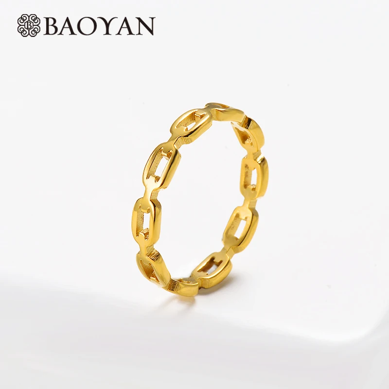 Baoyan Simple Gold Chain Rings Fashion Women Stainless Steel Finger Ring Wholesale Big Wide Golden Titanium Love Rings For Women
Baoyan Simple Gold Chain Rings Fashion Women Stainless Steel Finger Ring Wholesale Big Wide Golden Titanium Love Rings For Women