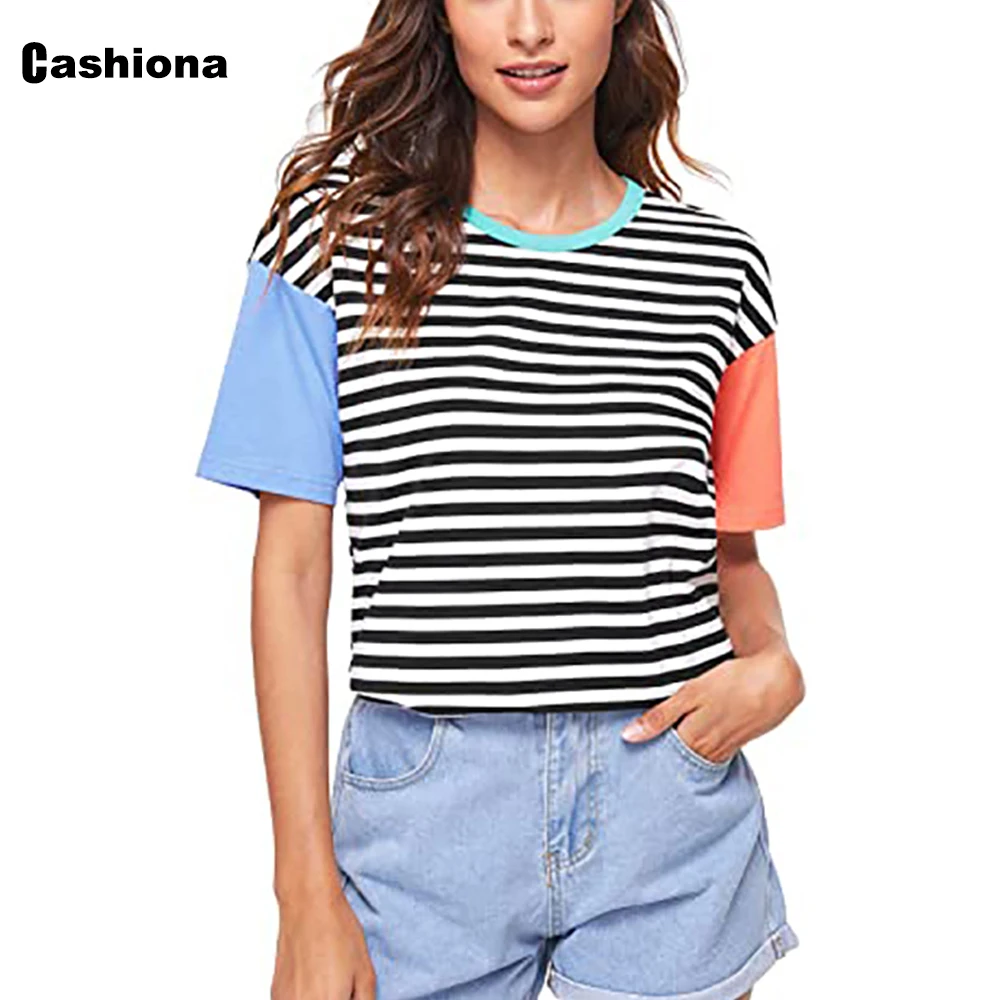 Cashiona Plus size Women Elegant Leisure Casual T-shirt New Patchwork Stripe Print Women's Top 2021 Summer Tees shirt Femme
Cashiona Plus size Women Elegant Leisure Casual T-shirt New Patchwork Stripe Print Women's Top 2021 Summer Tees shirt Femme