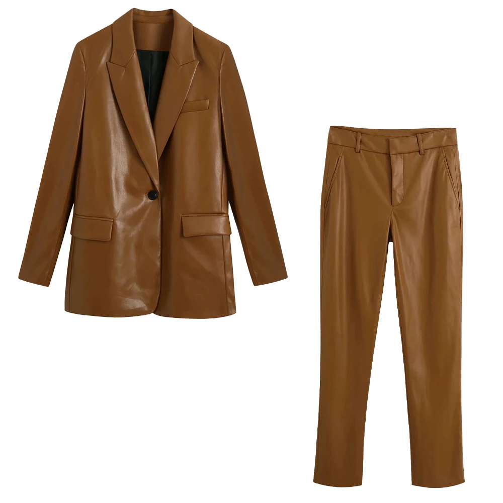 2021 New Women 2 piece set Faux Leather Blazer & Trousers High-waist ensemble blazer veste et pantalon femme
2021 New Women 2 piece set Faux Leather Blazer & Trousers High-waist ensemble blazer veste et pantalon femme