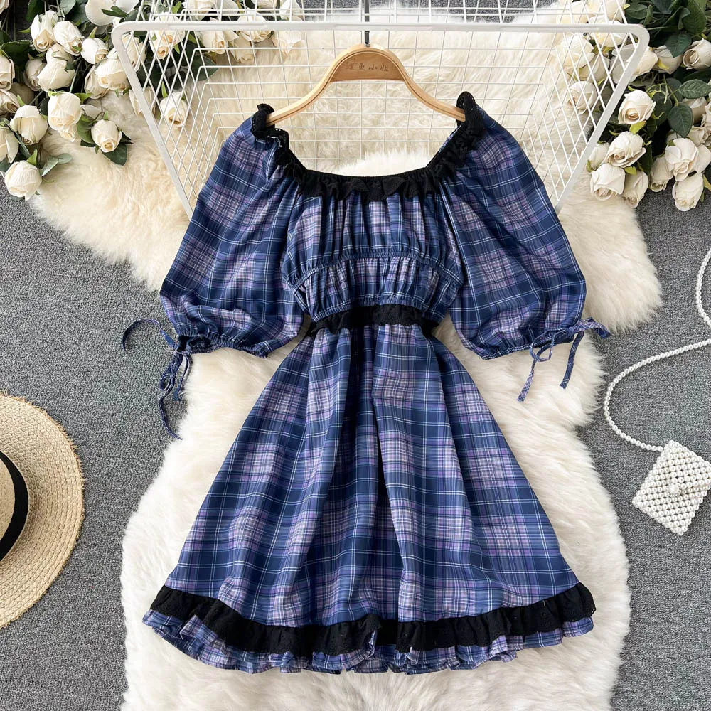 C932 Women New Fashion Sweet Lace Square Collar Plaid Short A-line Dress High Waist Slim Short Sleeve Sexy Vestidos
C932 Women New Fashion Sweet Lace Square Collar Plaid Short A-line Dress High Waist Slim Short Sleeve Sexy Vestidos
