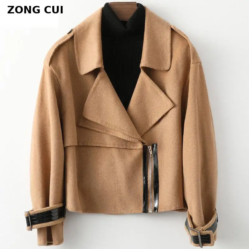 2021 Winter Women Wool Short Jacket Notched Collar Black/khaki Fashion Designer Zipper Short Double-sided Wool Jacket Outerwear
2021 Winter Women Wool Short Jacket Notched Collar Black/khaki Fashion Designer Zipper Short Double-sided Wool Jacket Outerwear