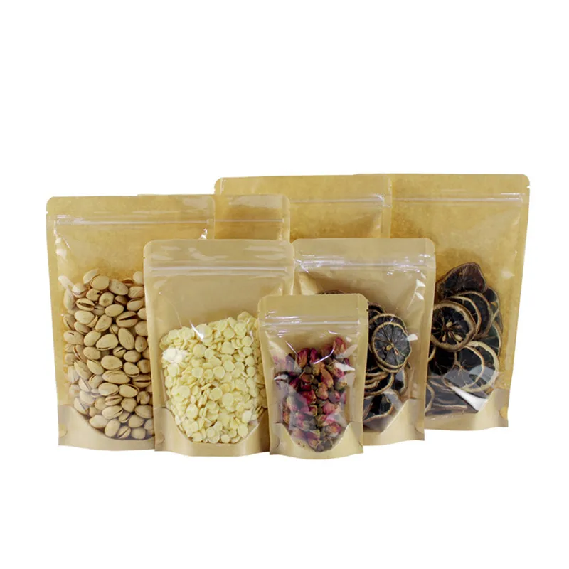 Kraft Zip Lock Plastic Storage Bags Thickened Front Transparent Clear Paper Bag Nut Tea Self-standting Ziplock Packaging Pouch
Kraft Zip Lock Plastic Storage Bags Thickened Front Transparent Clear Paper Bag Nut Tea Self-standting Ziplock Packaging Pouch