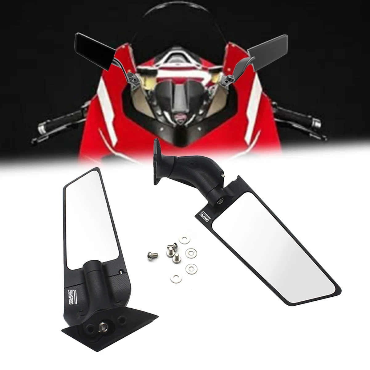 Semspeed Newest Modified Motorcycle 2PCS Rearview Mirrors Wind Wing Adjustable Rotating Side Mirrors For Ducati Panigale V2 V4
Semspeed Newest Modified Motorcycle 2PCS Rearview Mirrors Wind Wing Adjustable Rotating Side Mirrors For Ducati Panigale V2 V4