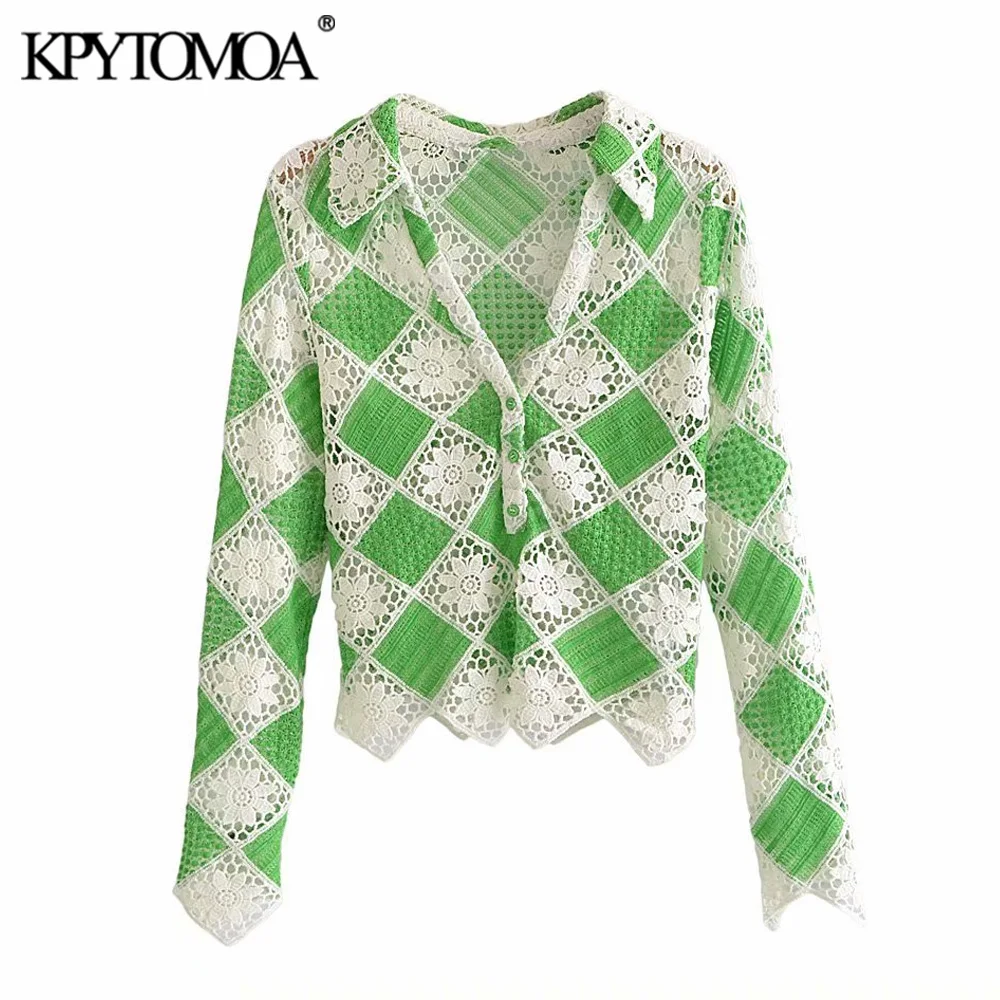 KPYTOMOA Women 2021 Sexy Fashion Hollow Out Crochet Knit Blouses Vintage Long Sleeve Button-up Female Shirts Blusas Chic Tops
KPYTOMOA Women 2021 Sexy Fashion Hollow Out Crochet Knit Blouses Vintage Long Sleeve Button-up Female Shirts Blusas Chic Tops