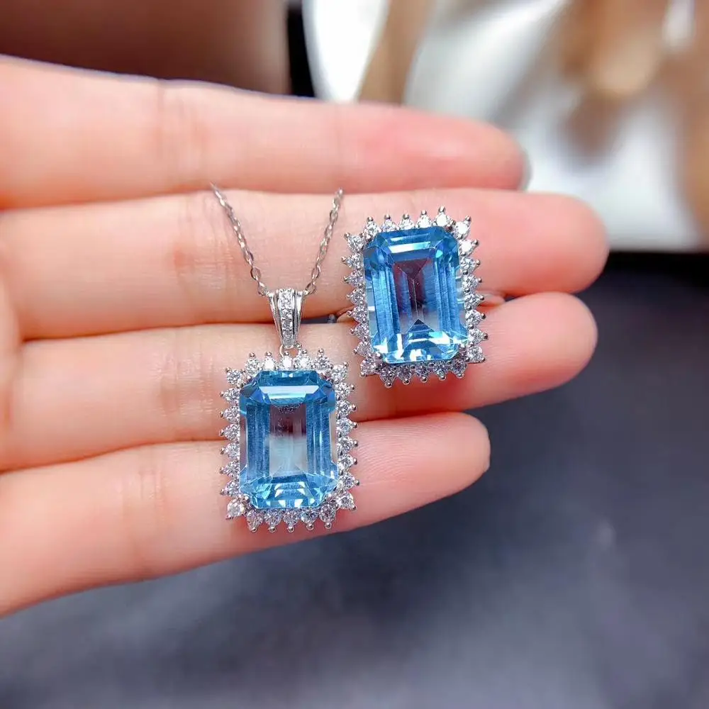 Luxurious Square Natural 10*14mm blue topaz gem Ring Pendant Natural Gemstone Jewelry Sets 925 Silver Women party gift jewelry
Luxurious Square Natural 10*14mm blue topaz gem Ring Pendant Natural Gemstone Jewelry Sets 925 Silver Women party gift jewelry