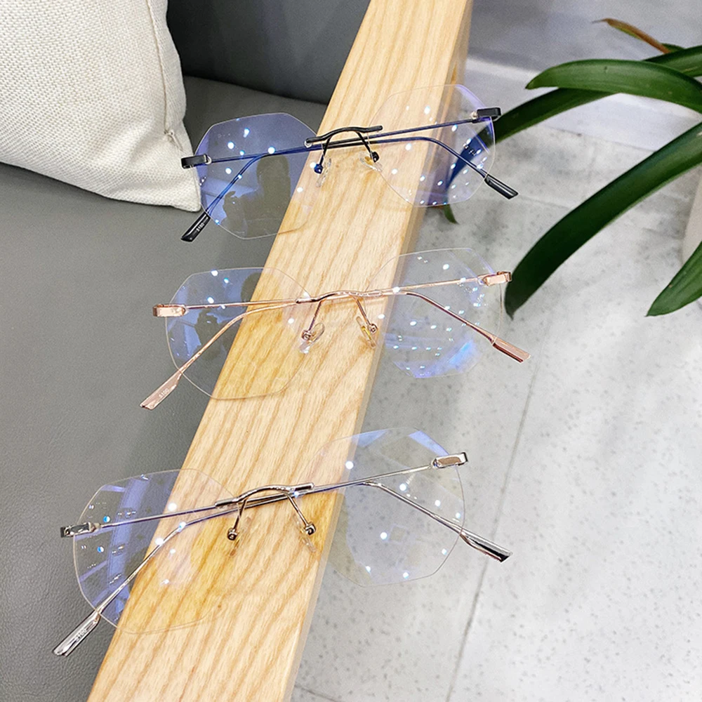 Blue Llight Blocking Rimless Glasses Frame Women Spectacle Myopia Transparent Glasses Men EyeGlasses Optical Frames
Blue Llight Blocking Rimless Glasses Frame Women Spectacle Myopia Transparent Glasses Men EyeGlasses Optical Frames
