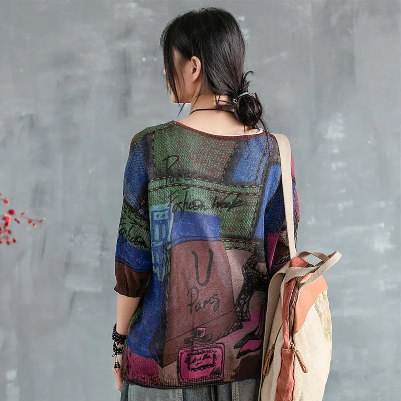 Summer Autumn Sweater Women Retro Loose Print Pattern Pullovers Tops New Ladies O-Neck Casual Streetwear Blended Sweater
Summer Autumn Sweater Women Retro Loose Print Pattern Pullovers Tops New Ladies O-Neck Casual Streetwear Blended Sweater