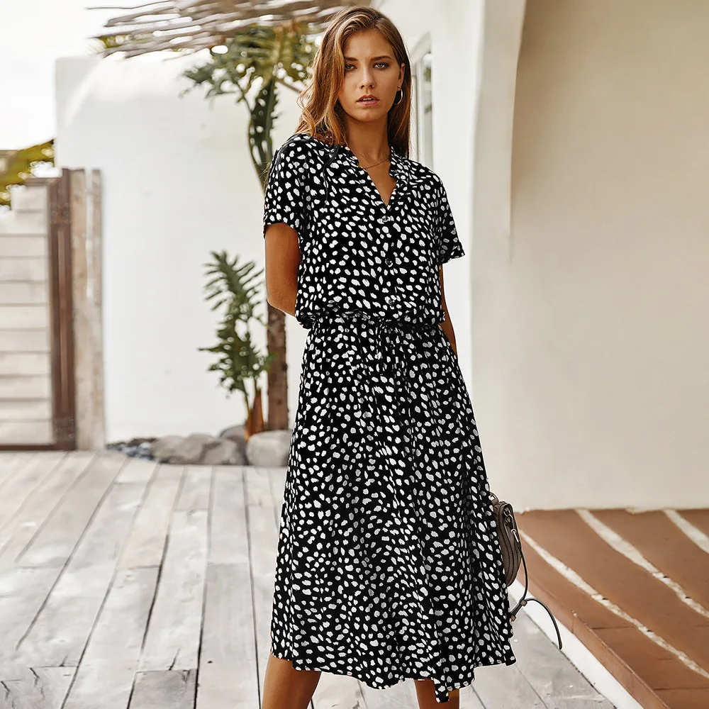 European and American fashion women's 2021 summer polka dot short-sleeved dress shirt collar skirt
European and American fashion women's 2021 summer polka dot short-sleeved dress shirt collar skirt
