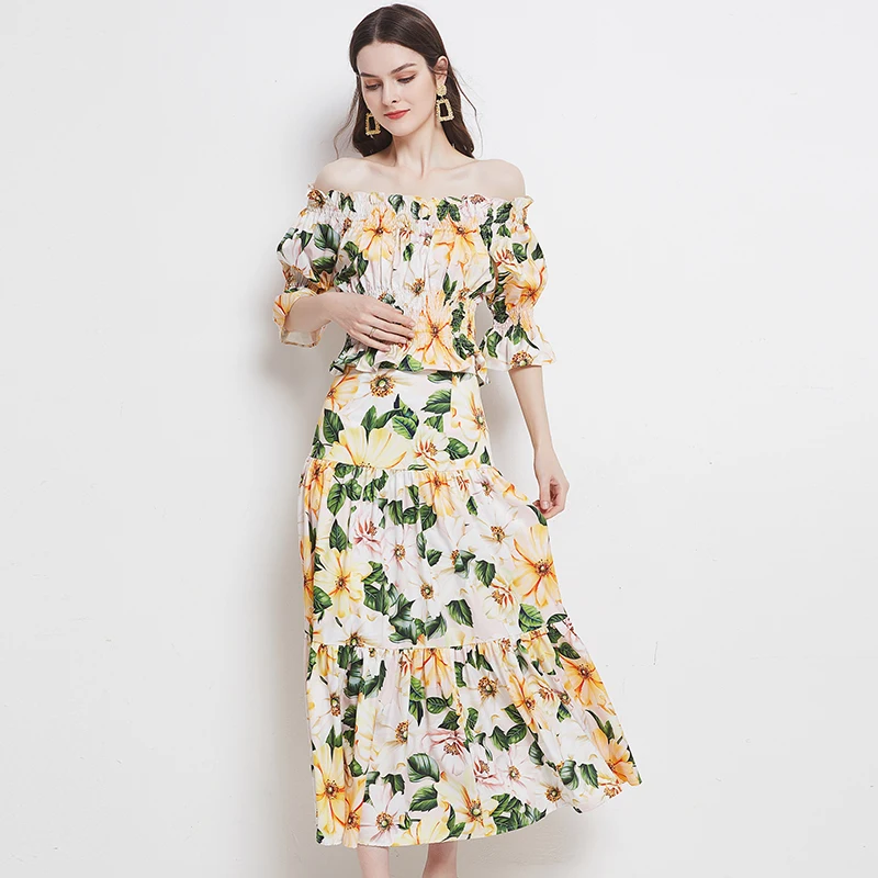 Merchall 2021 New Runway Sexy Women Off Shoulder Crop Top + Long Skirts Floral Print Maxi Dress Summer Beach 2 Piece Sets M7362
Merchall 2021 New Runway Sexy Women Off Shoulder Crop Top + Long Skirts Floral Print Maxi Dress Summer Beach 2 Piece Sets M7362