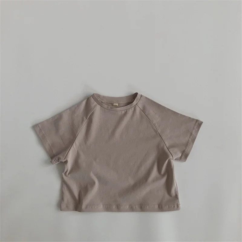 Летняя детская футболка Модные однотонные футболки для девочек Хлопковые топы с
