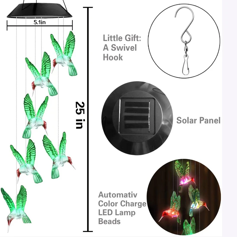Solar Hummingbird Wind Chime Night Light Garden Yard Patio Decoration Courtyard Hanging Light
Solar Hummingbird Wind Chime Night Light Garden Yard Patio Decoration Courtyard Hanging Light