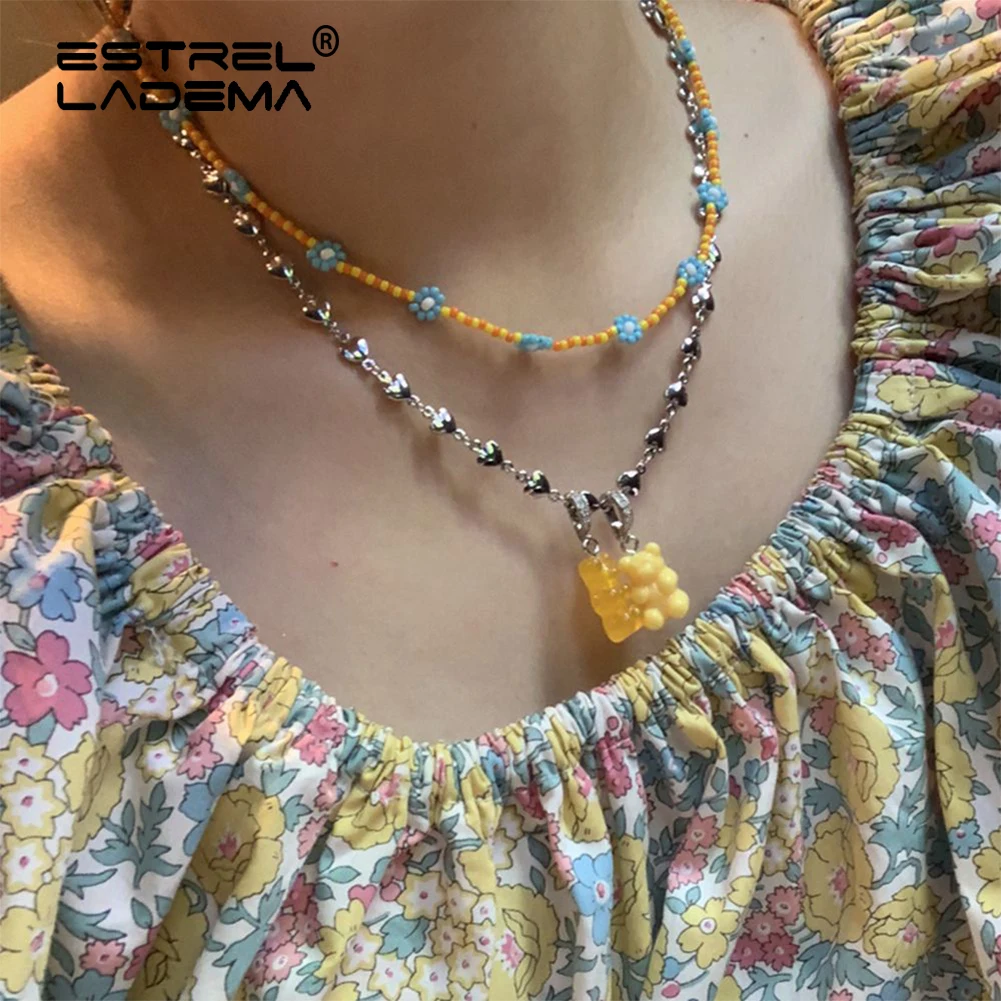 Korea Trendy New Heart Chain Resin Gummy Bear Pendant Necklaces For Women Cute Cartoon Animal Clavicle Chain Necklace Jewelry
Korea Trendy New Heart Chain Resin Gummy Bear Pendant Necklaces For Women Cute Cartoon Animal Clavicle Chain Necklace Jewelry