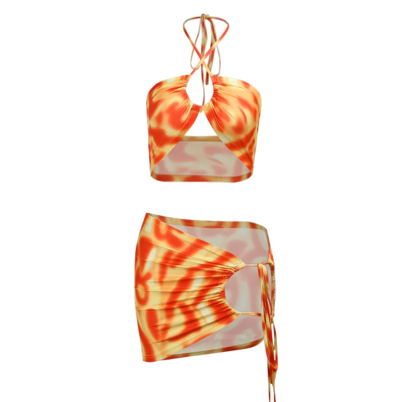 Beyouare Summer Sexy Women Swimming Two Piece Set Tie Dye Print Hollow Out Shirring Bandage Set Halter Super-Short Top And Skirt
Beyouare Summer Sexy Women Swimming Two Piece Set Tie Dye Print Hollow Out Shirring Bandage Set Halter Super-Short Top And Skirt