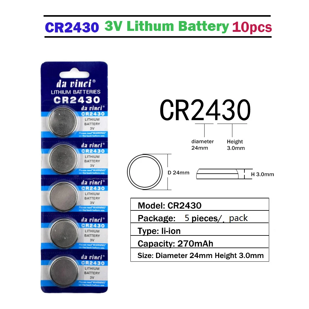 Литиевая батарея таблеточного типа CR2430 270 мАч 10 шт. EE6229 BR2430 KL2430 DL2430 3 в для часов