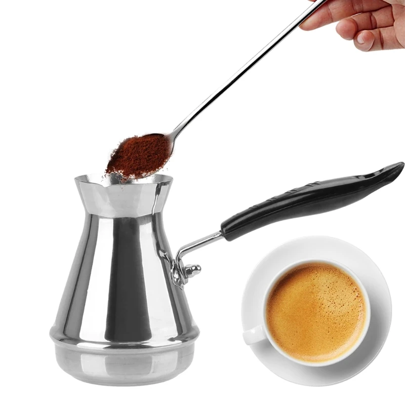 

Bule de café turco de aço inoxidável, pote europeu de alça longa moka, panela de derretimento de manteiga, utensílios