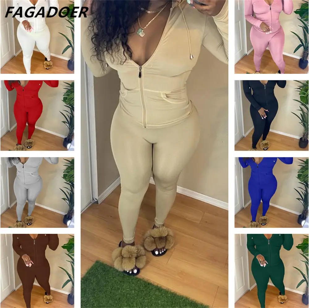 FAGADOER Sexy Skinny Tracksuits Solid Color Women Two Piece Set Hoodies Bodycon Outfits Pockets Zip V Neck Coat+Leggings Suits
FAGADOER Sexy Skinny Tracksuits Solid Color Women Two Piece Set Hoodies Bodycon Outfits Pockets Zip V Neck Coat+Leggings Suits