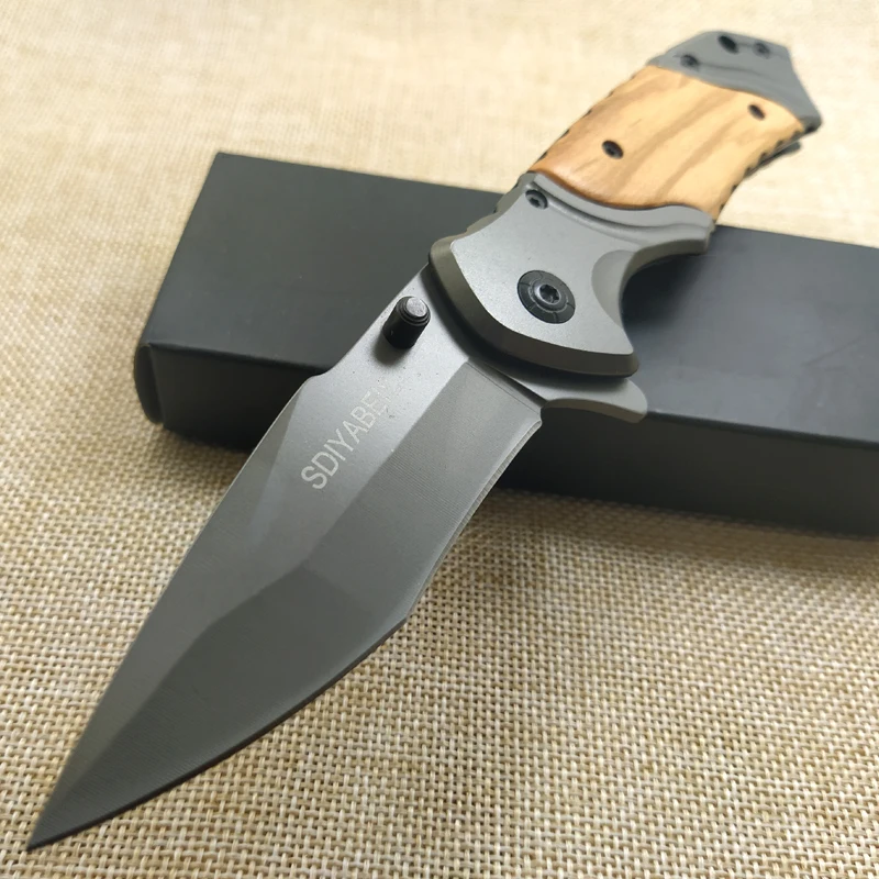 

7.8'' Folding Knives Tactical Knife Steel Wood Combat Portable Pocket Titanium Knives Utility Survival Hunting Rescue Knife EDC