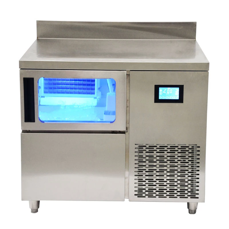 

Bar counter blue light ice maker commercial large stainless steel milk tea shop cube ice maker automatic 60kg ice maker