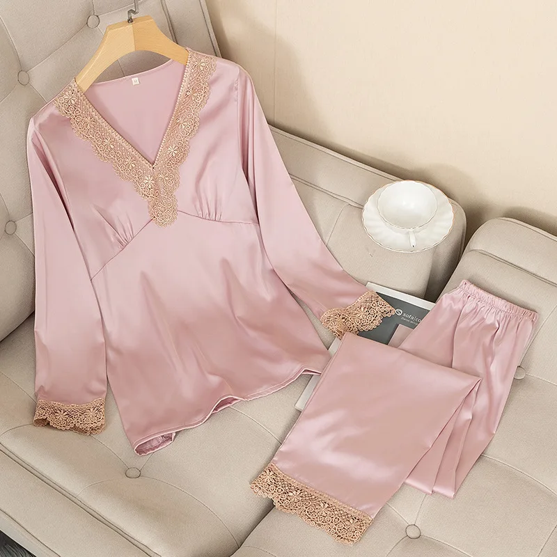Nightwear Silky Intimate Lingerie Casual Women Pajamas Set 2PCS Sleepwear Soft Satin Shirt&Pants Pyjamas Lace Home Clothes
Nightwear Silky Intimate Lingerie Casual Women Pajamas Set 2PCS Sleepwear Soft Satin Shirt&Pants Pyjamas Lace Home Clothes