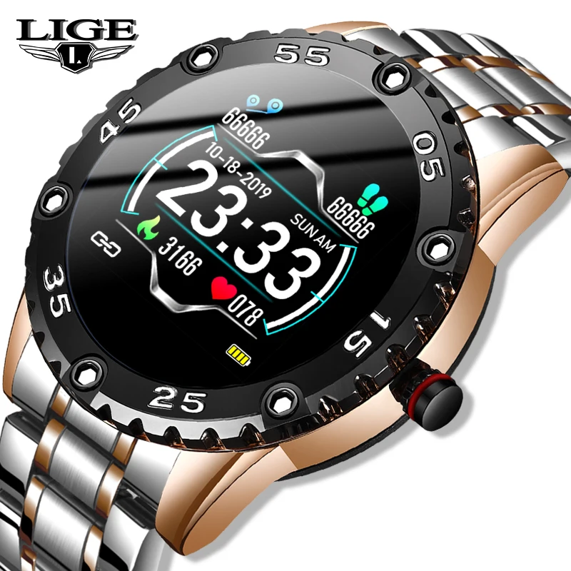 

LIGE 2020 новые мужские умные часы, измеритель кровяного давления, фитнес-трекер, водонепроницаемые спортивные Смарт-часы