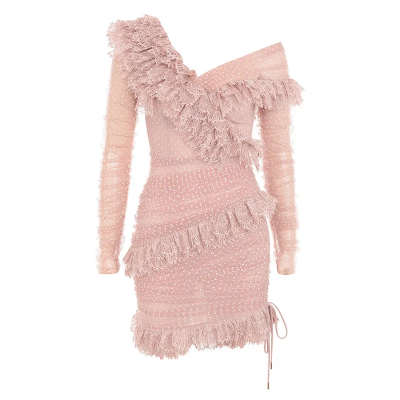 Sexy Mini Length Long Sleeves Chic Lace Ruffles Design Celebrity Women's Clothing Party Club Bandage Mini Dress
Sexy Mini Length Long Sleeves Chic Lace Ruffles Design Celebrity Women's Clothing Party Club Bandage Mini Dress