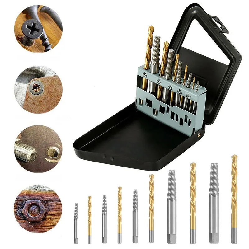 10Pcs HSS Screw Extractor Left Hand Cobalt Drill Bit Remover Set Easy To Lift from Broken Bolt Tools
10Pcs HSS Screw Extractor Left Hand Cobalt Drill Bit Remover Set Easy To Lift from Broken Bolt Tools