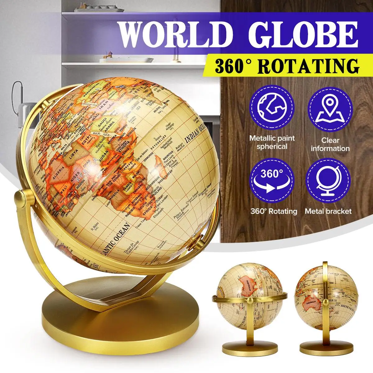 

Terrestrial Earth Globe World Map With Stand Geography Education Toy Home Decoration Office Ornament Kids Gift