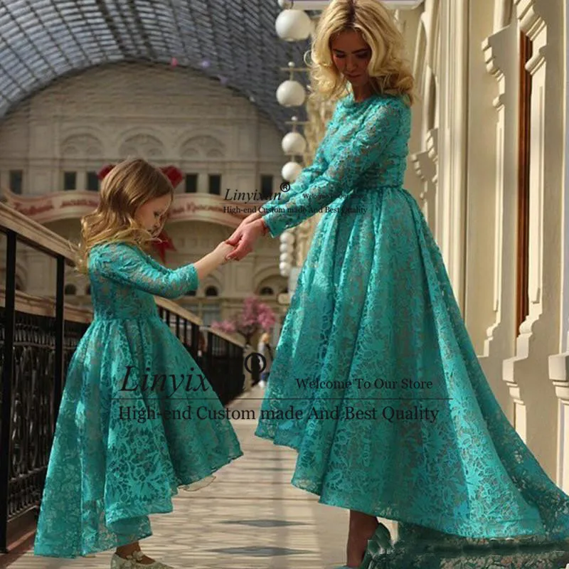 Платье для матери и дочери с длинным рукавом арабское полностью кружевное