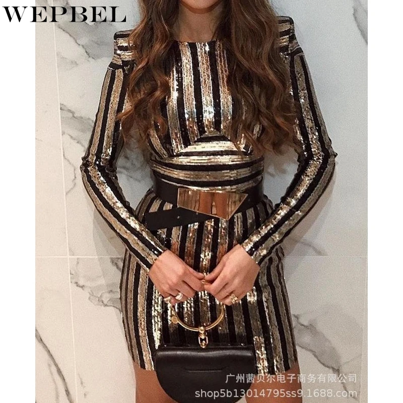 WEPBEL Dress Women's Casual Striped Sequin Stitching Dress Autumn Elegant Long Sleeve High Waist O-Neck Dress
WEPBEL Dress Women's Casual Striped Sequin Stitching Dress Autumn Elegant Long Sleeve High Waist O-Neck Dress